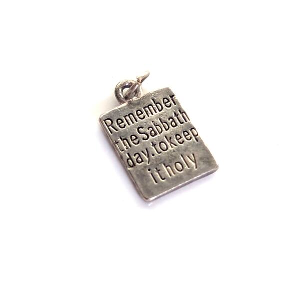 Vintage Silver Tone Sabbath Day Commandments Religious Mini Bracelet Charm - Picture 1 of 3